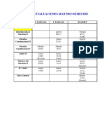 Calendario Evaluaciones Segundo Semestre