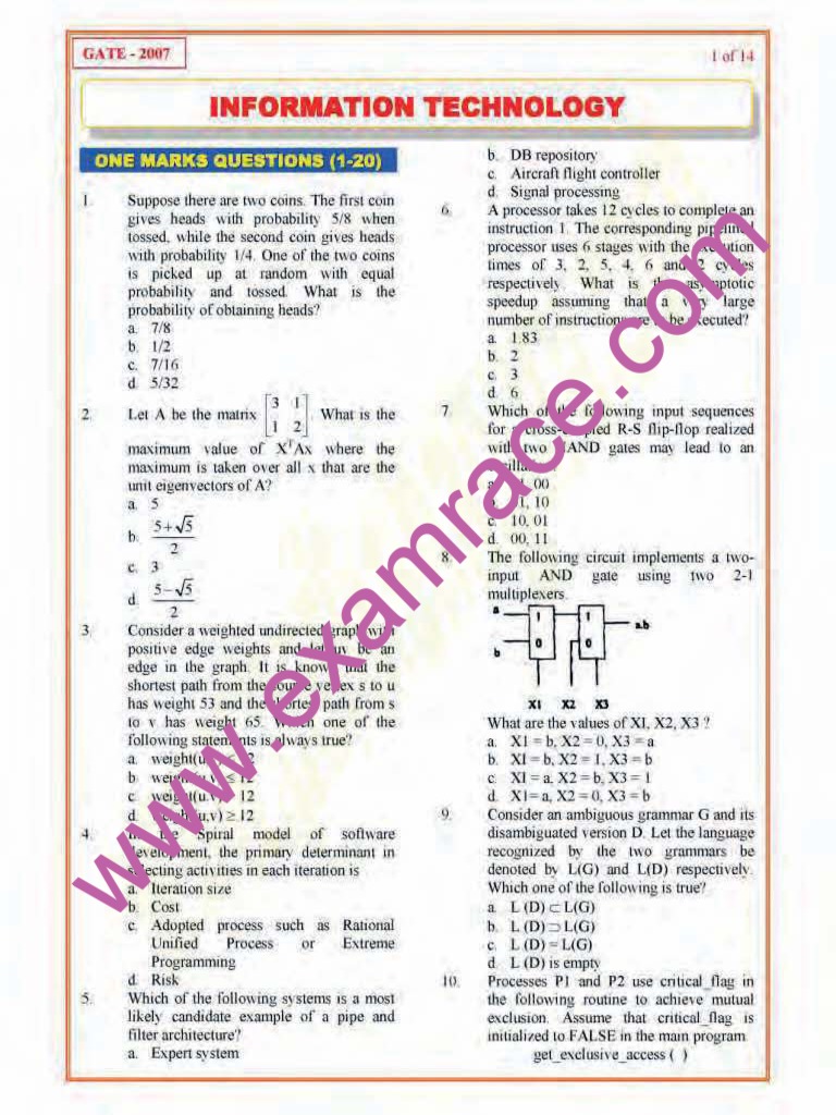 Gate Information Technology 2007 Pdf Digital Electronics Computer