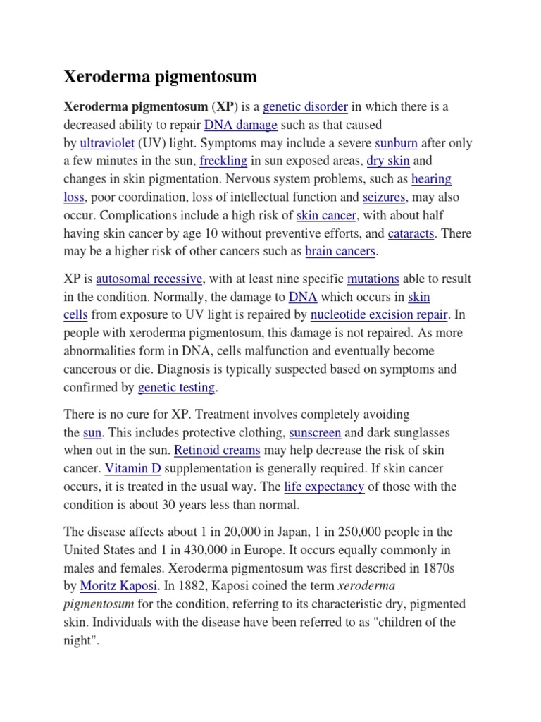 Xeroderma Pigmentosum (XP) Is A PDF Diseases And Disorders