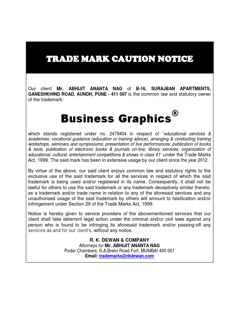 Trademark Caution Notice for Business Graphics® | PDF | Business ...