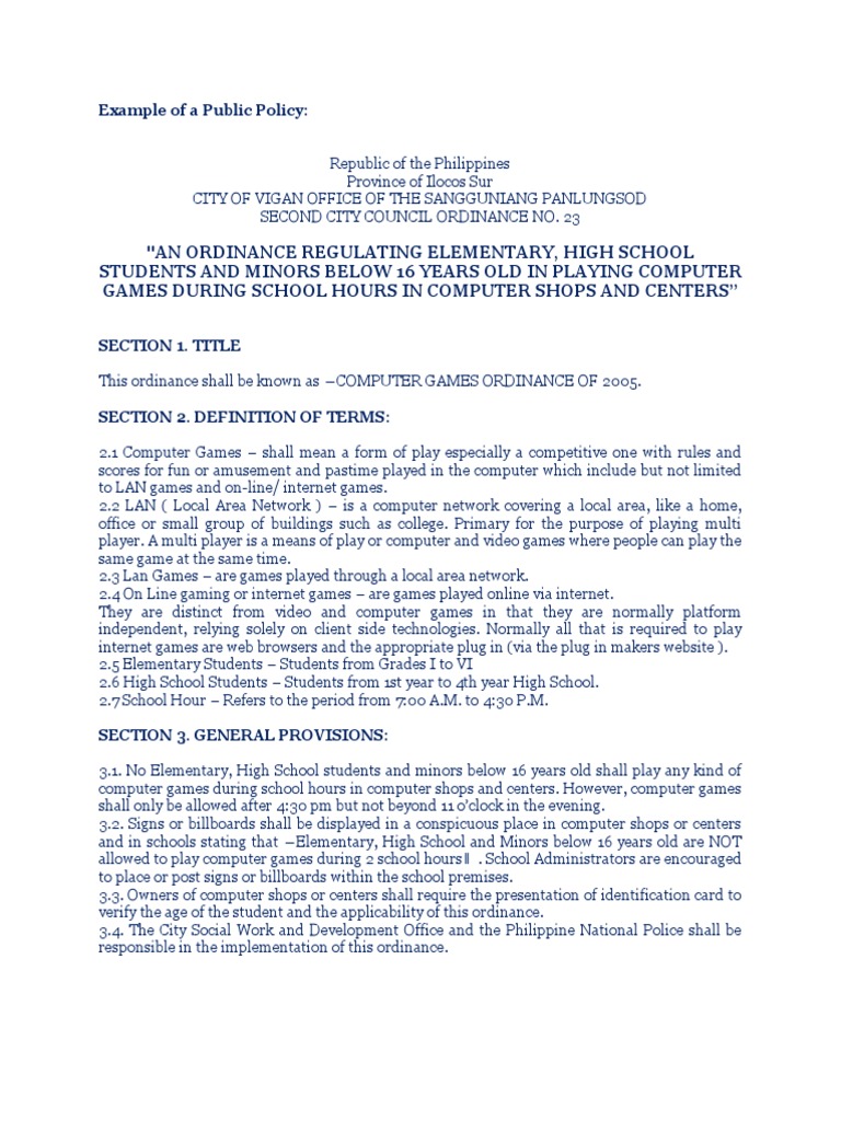 Computer Games Regulation Ordinance | PDF | Video Games | Local Ordinance