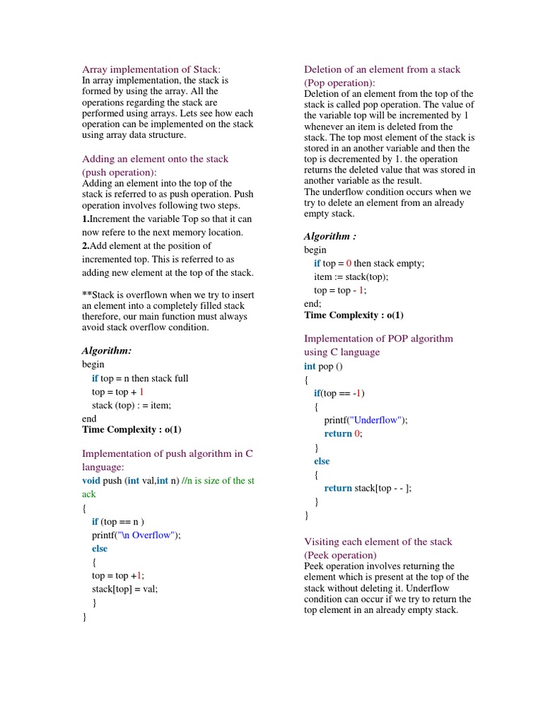 Array Implementation of Stack | PDF | Array Data Structure | Data ...