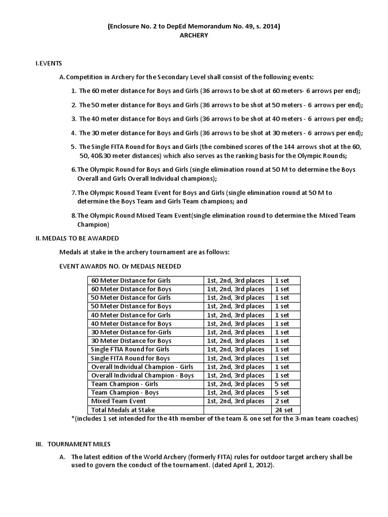 Guidelines for Archery Competition in the Secondary Level Events