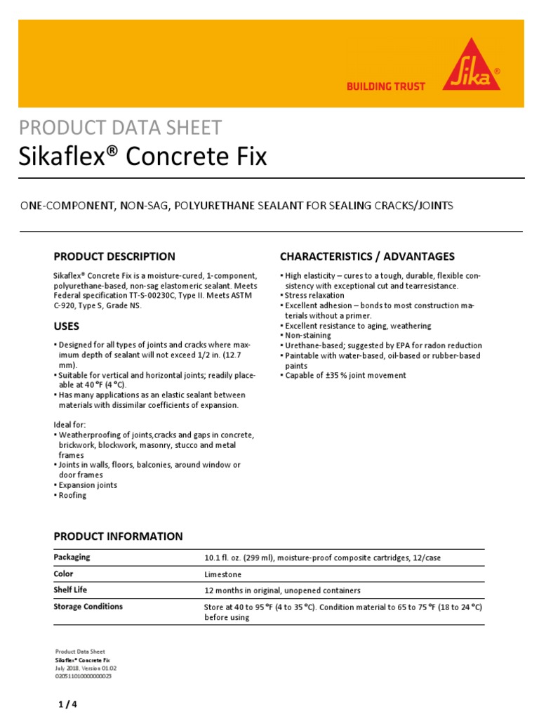 Picture of Pds CPD Sikaflex Concrete Fix Us | PDF | Concrete | Paint