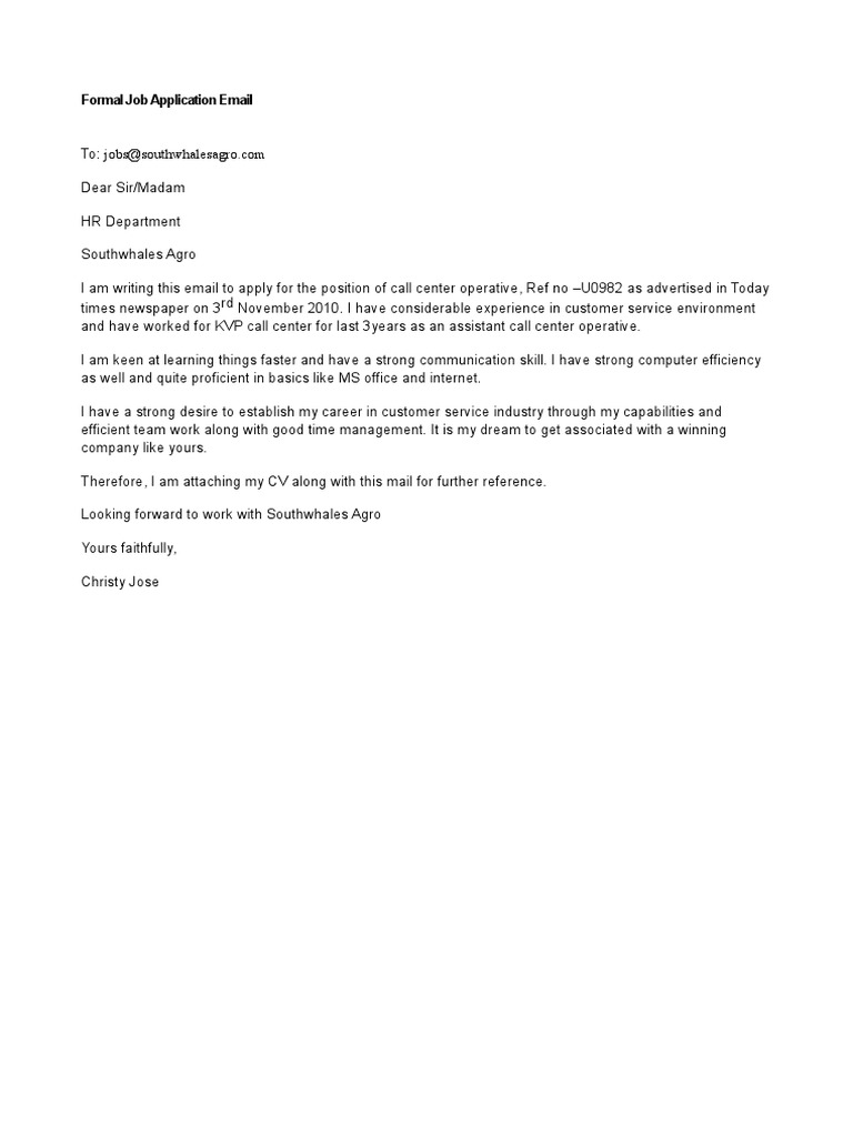 Job Application for Call Center Operative | PDF
