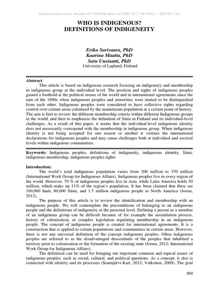 Defining Indigeneity and Membership | PDF | Indigenous Peoples | First ...