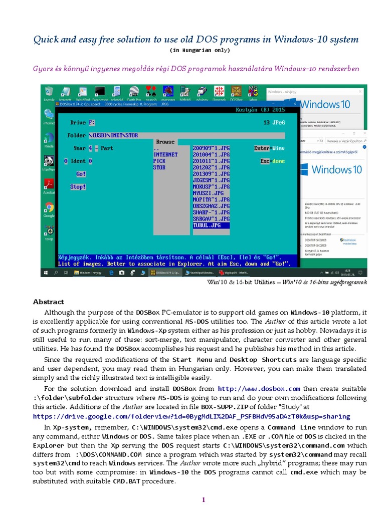 DOS Programs in Windows-10 DOS Programok Windows-10 Alatt | PDF