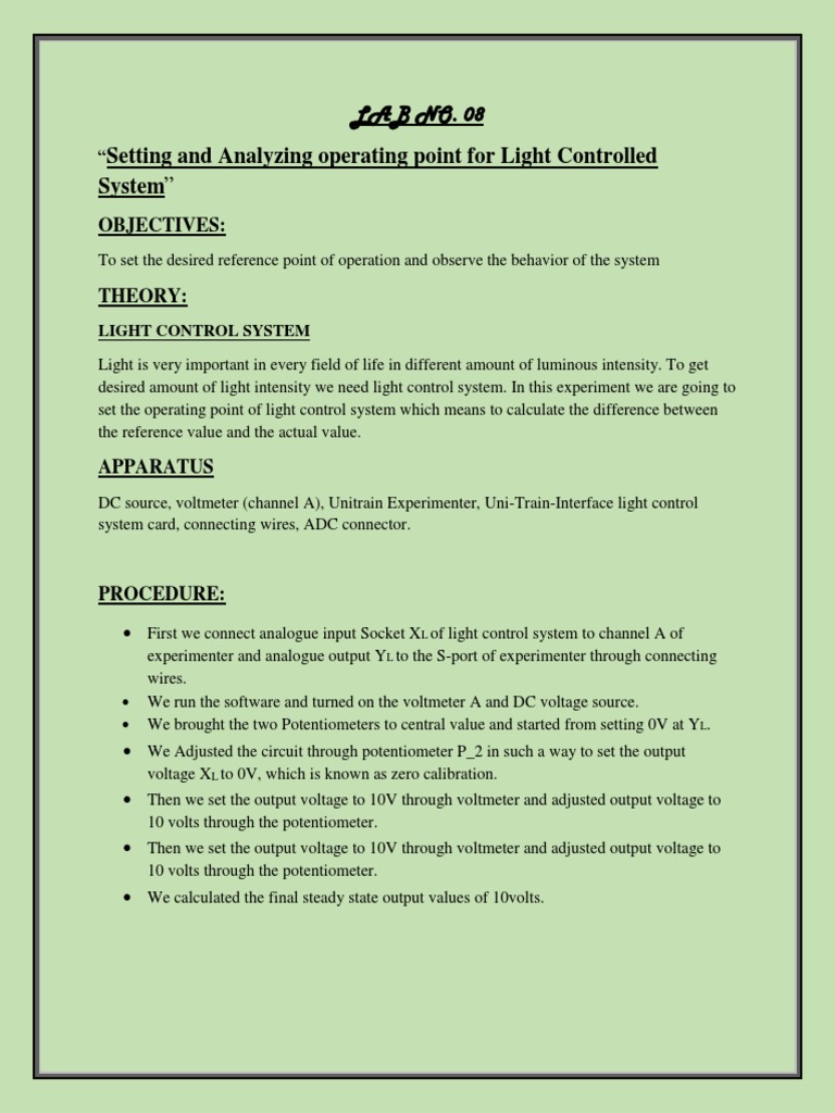 Light Control System Operating Point Setup | PDF | Teaching Methods ...