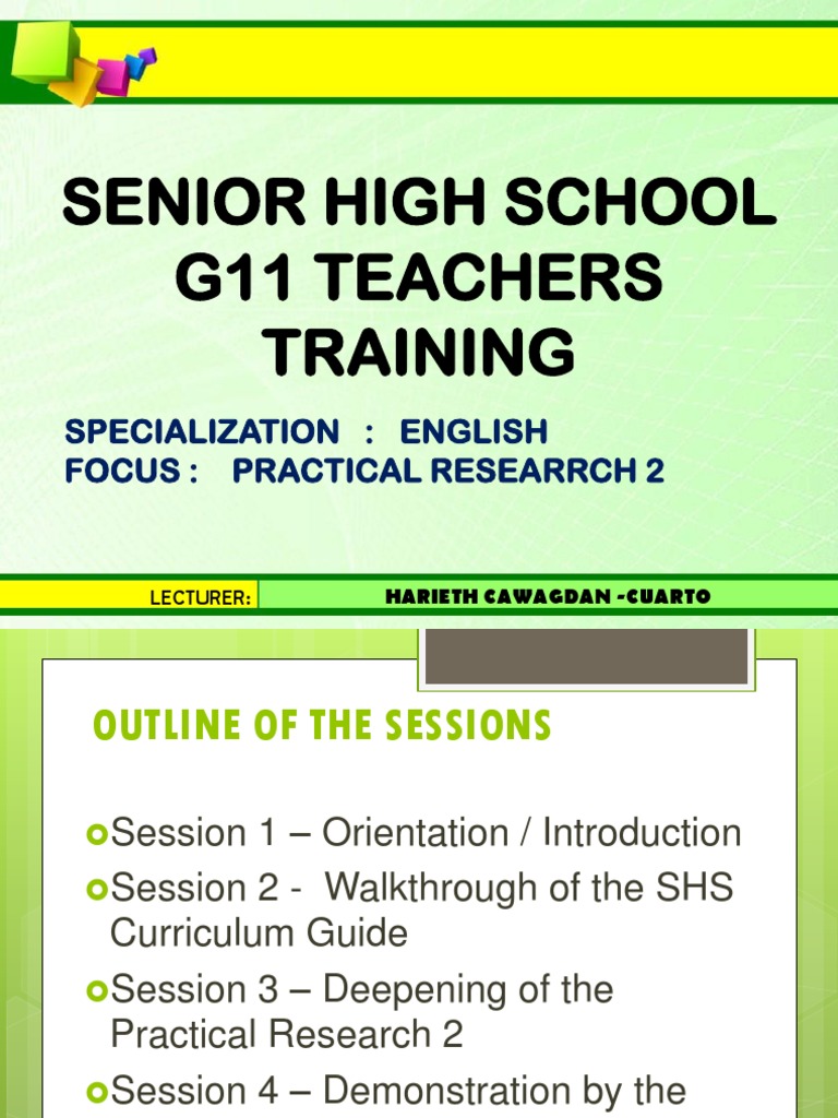 Senior High School G11 Teachers Training: Specialization: English Focus ...