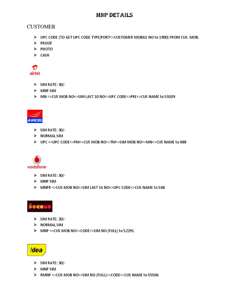 MNP Code and SMS Format Guide | PDF