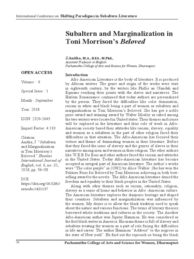 Subaltern Themes in Morrison's Beloved | PDF | African American Literature