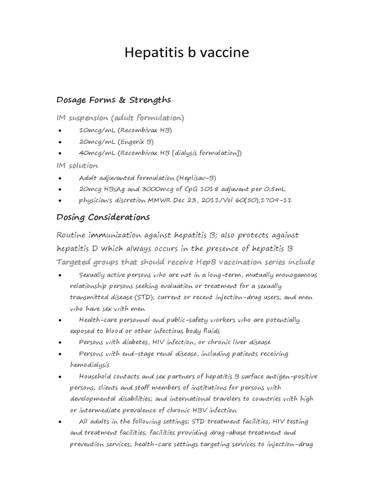 Hepatitis B Vaccine Dosage and Guidelines | PDF | Hepatitis B | Hepatitis