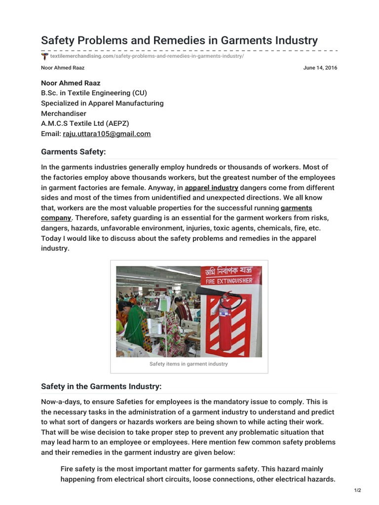 Safety Problems and Remedies in Garments Industry PDF Safety Hazards