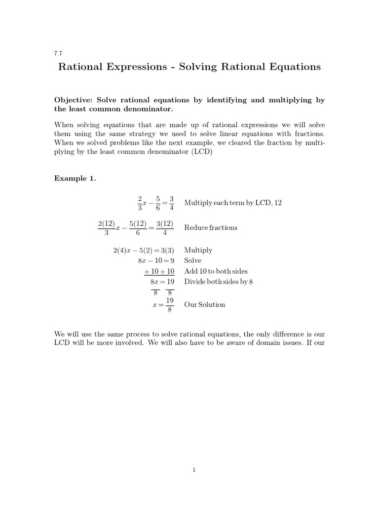 7.7 Rational Equations PDF | PDF | Fraction (Mathematics) | Equations