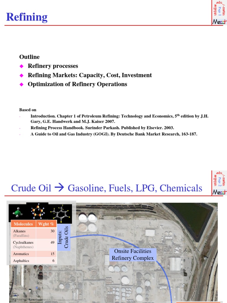 Refining: Outline Refinery Processes Refining Markets: Capacity, Cost ...