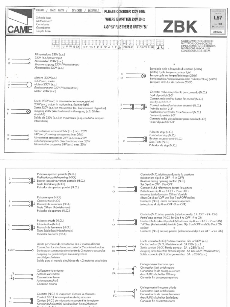 Manual CAME Tarjeta Base ZBK | PDF