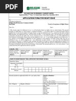 Application Form For Right Issue: Religare Health Insurance Company Limited