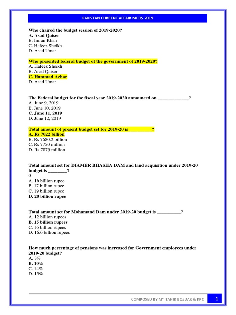 Pakistan Current Affairs MCQs 2019 | PDF | Inter Services Intelligence ...