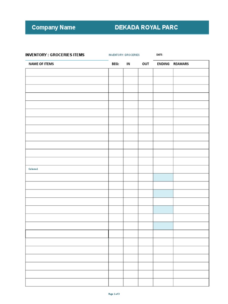 Inventory Form | PDF | Cooking, Food & Wine