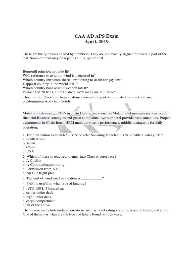 CAA AD APS Exam Questions Overview | PDF | Pakistan