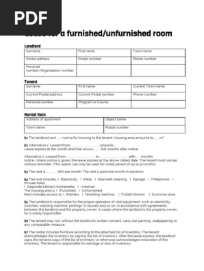 Lease for a Furnished or Unfurnished Room 
