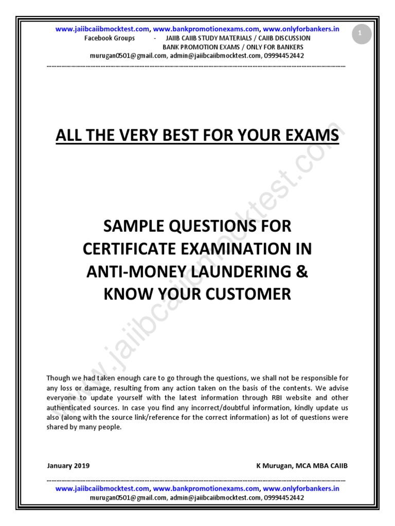 AML-KYC-Sample Questions by Murugan | PDF | Money Laundering | Banks