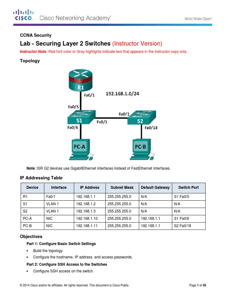 6.5.1.1 Lab - Securing Layer 2 Switches - Instructor | PDF | Network ...