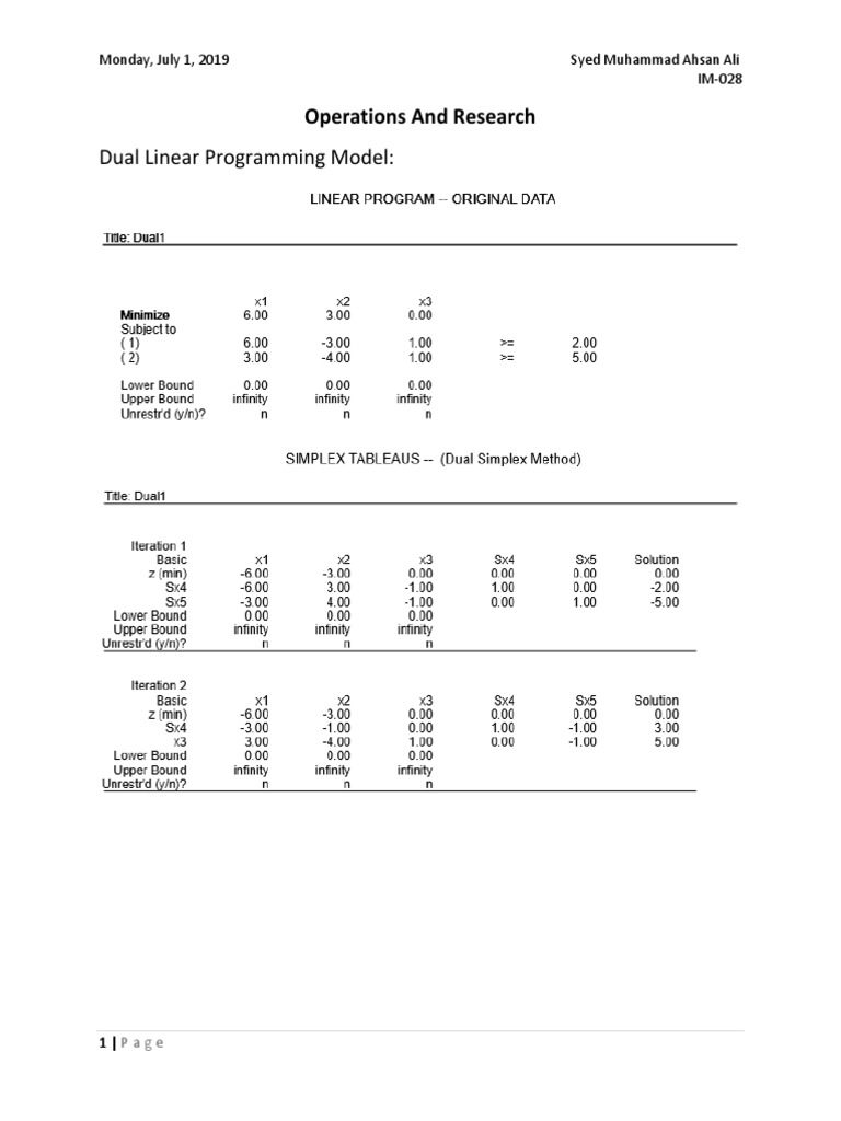 Dual Linear Programming Model:: Operations and Research | PDF