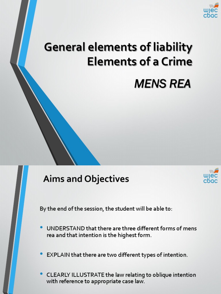 General Elements of Liability Elements of A Crime: Mens Rea | PDF ...