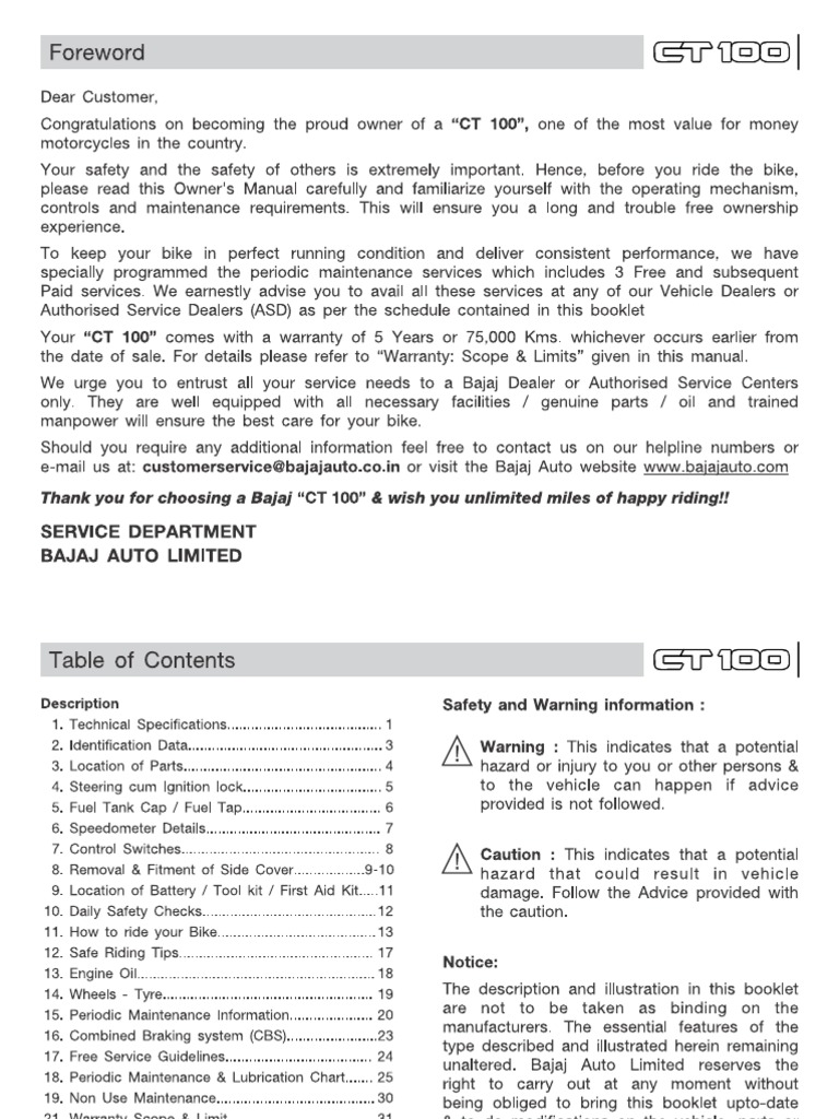 BAJAJ CT 100 REPAIR MANUAL FREE DOWNLOAD visual data 2