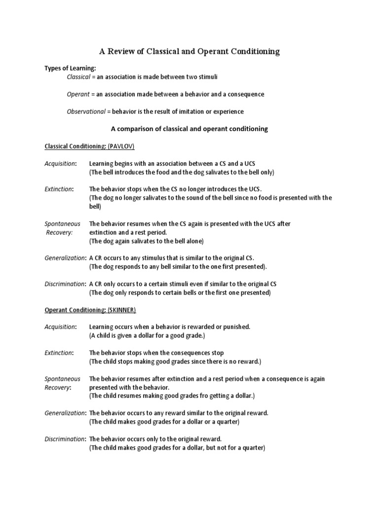 A Review of Classical and Operant Conditioning | PDF | Classical