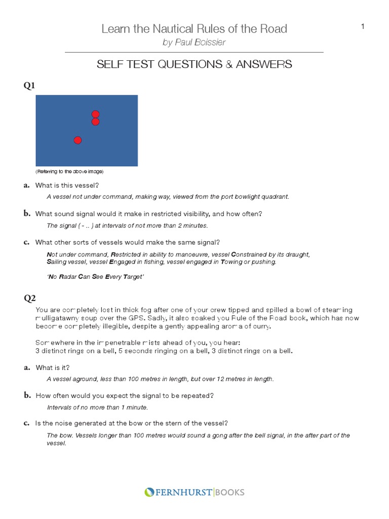 Learn The Nautical Rules of The Road Self Test Questions & Answers