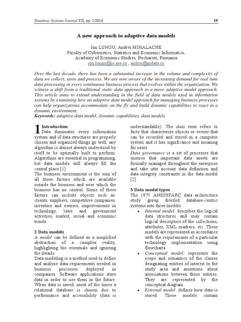 A New Approach To Adaptive Data Models | PDF | Data Model | Databases