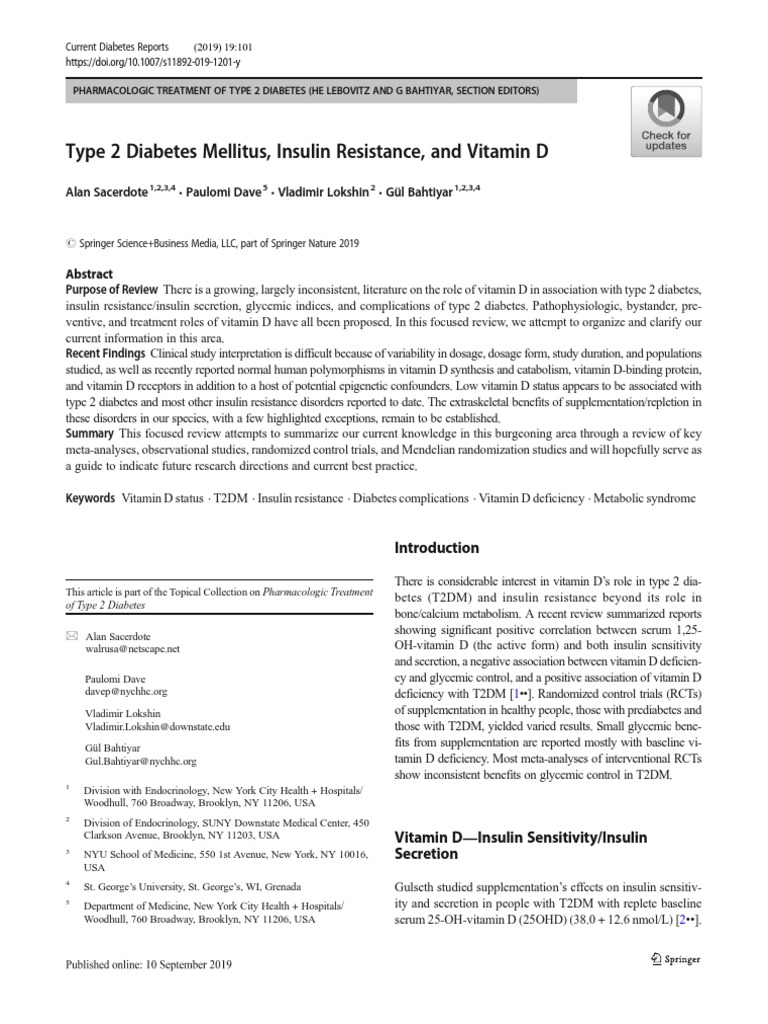 Vitamina D en La Diabetes Mellitus PDF Vitamin D Diabetes