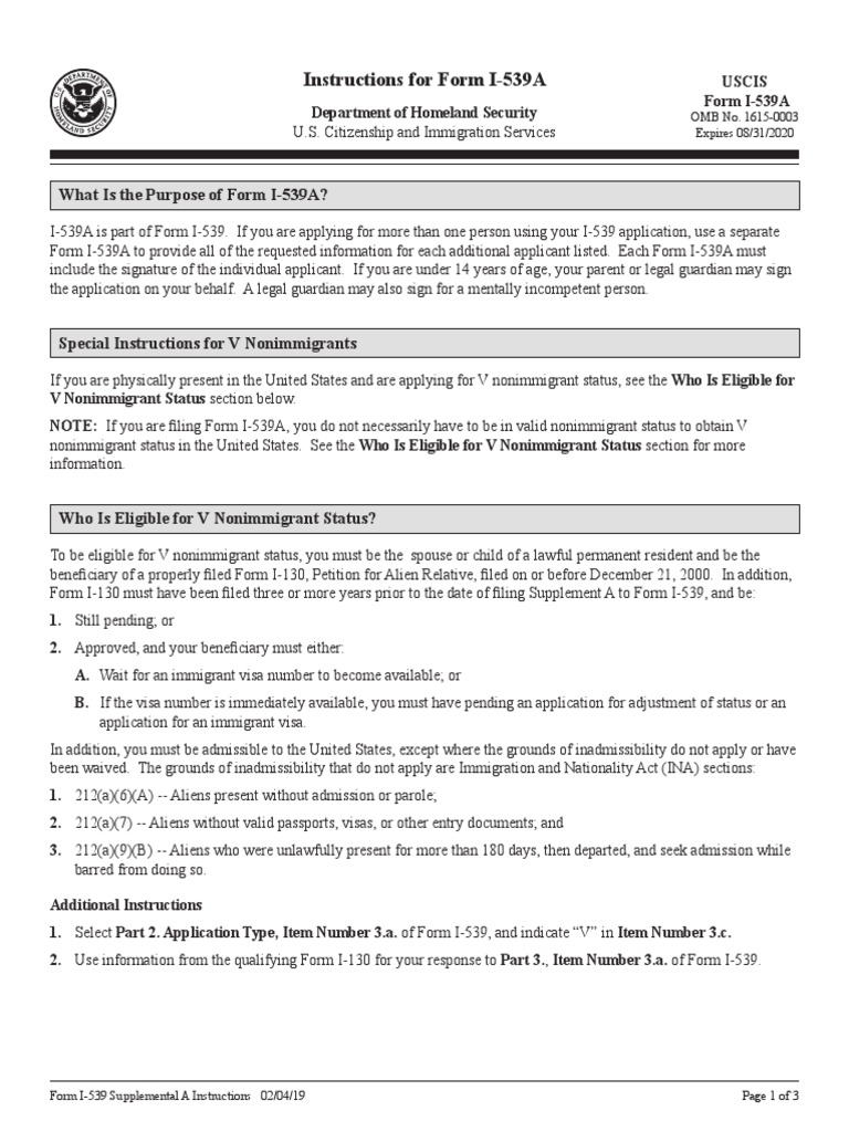 Instructions For Form I 539A PDF Official Documents Public Law