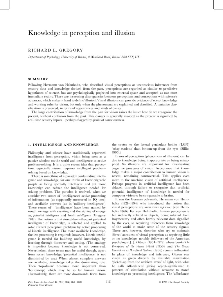 Knowledge in Perception and Illusion: Richard L. Gregory | PDF ...