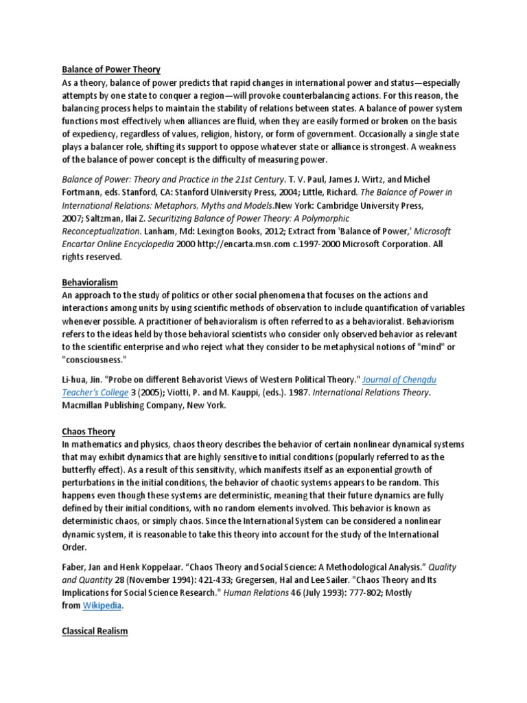 Theories of International Relations (IR) and Political Science | PDF ...