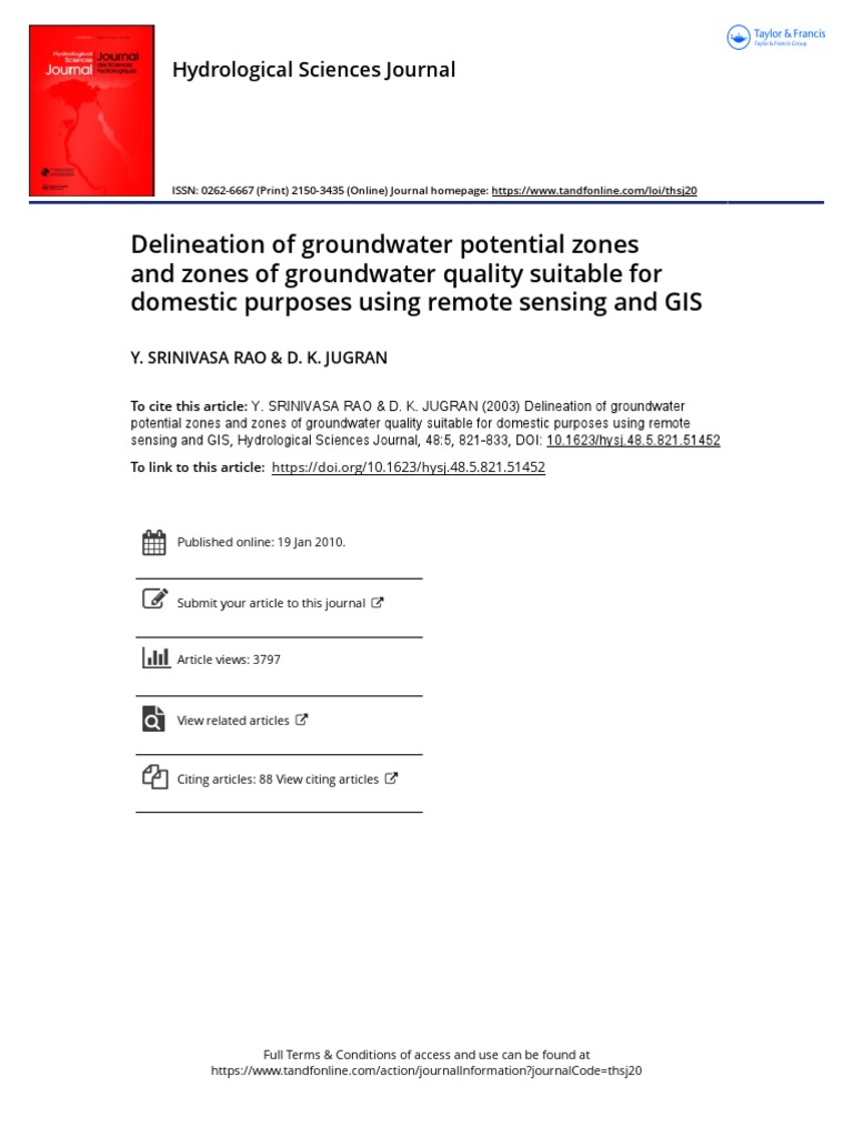 Delineation of Groundwater Potential Zones and Zones of Groundwater