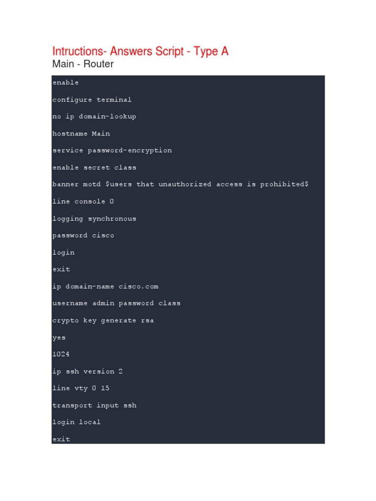 Practice Skills Assessment Part 1 Commans Type A B C Ip Address