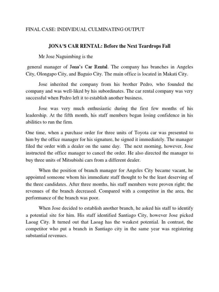 Leadership Challenges at Jona's Car Rental | PDF