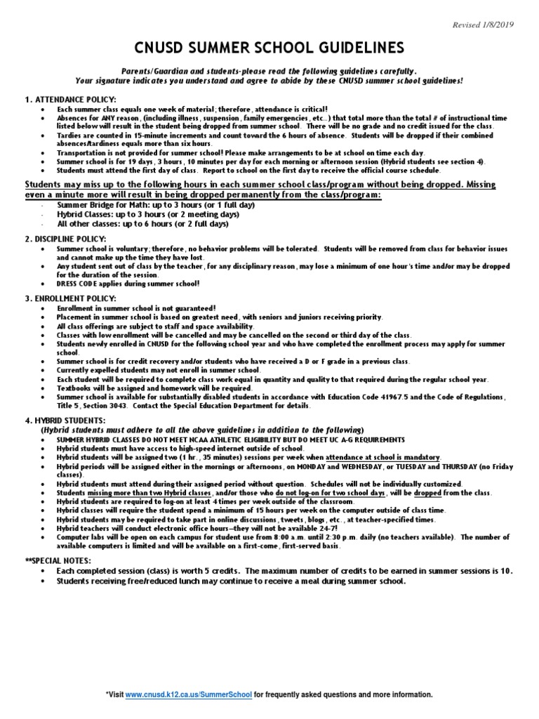 CNUSD Summer School Guidelines English and Spanish PDF Special