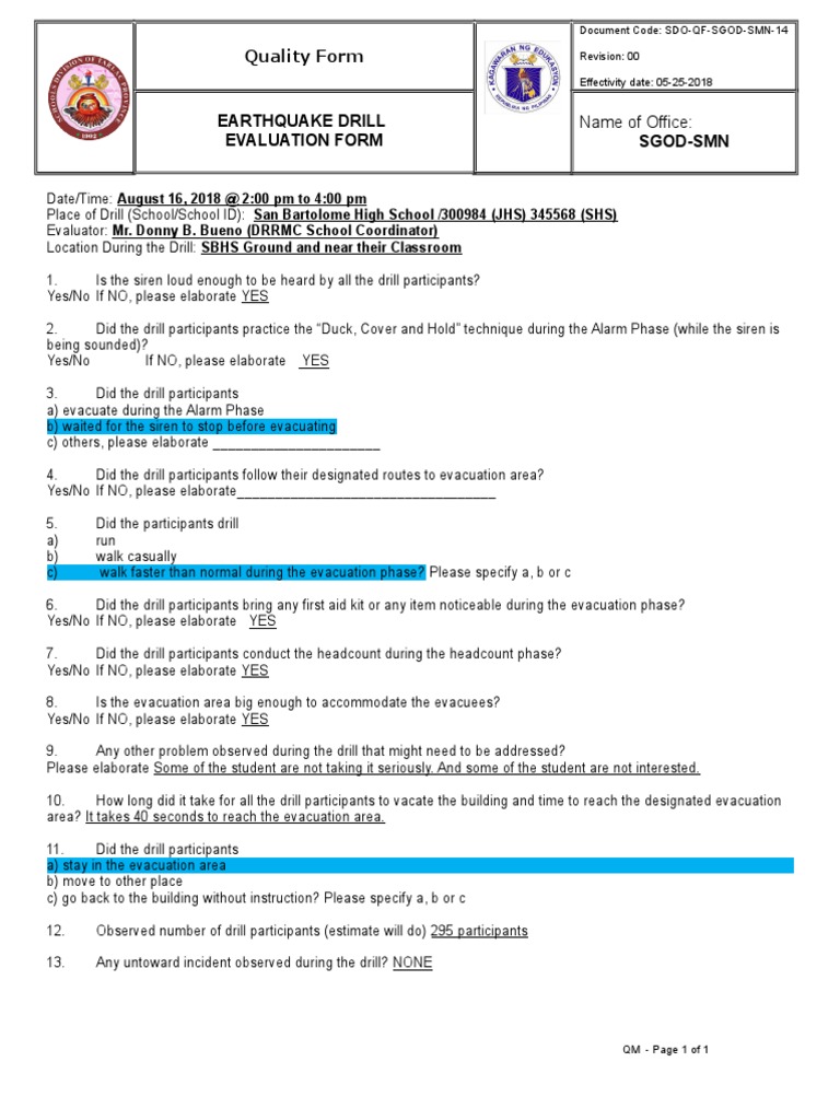 3rd NSEDEarthquake Drill Evaluation Form1 PDF