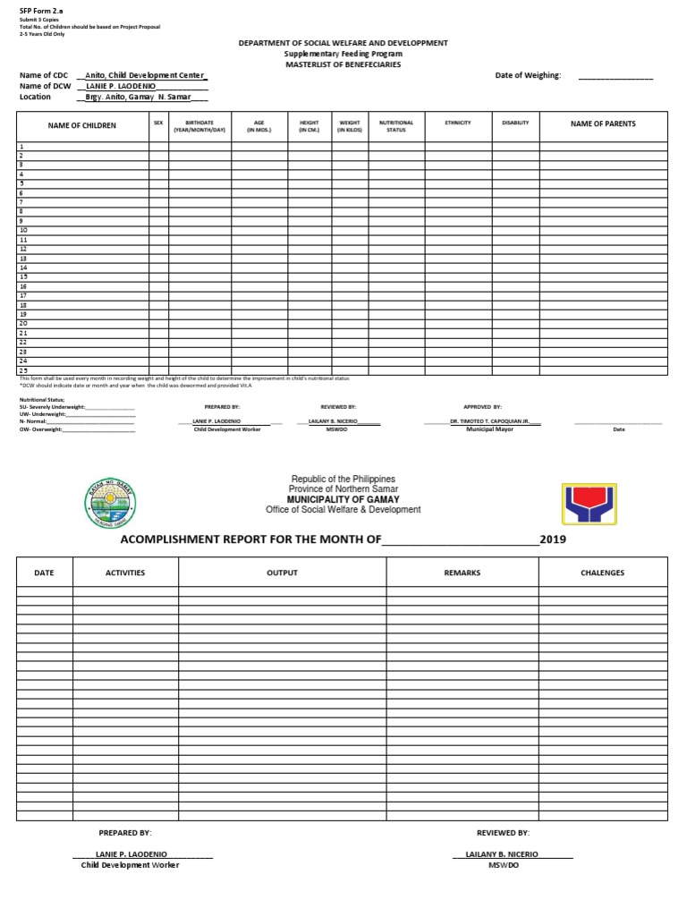 SFP Form 2.a: Beneficiary Masterlist | PDF