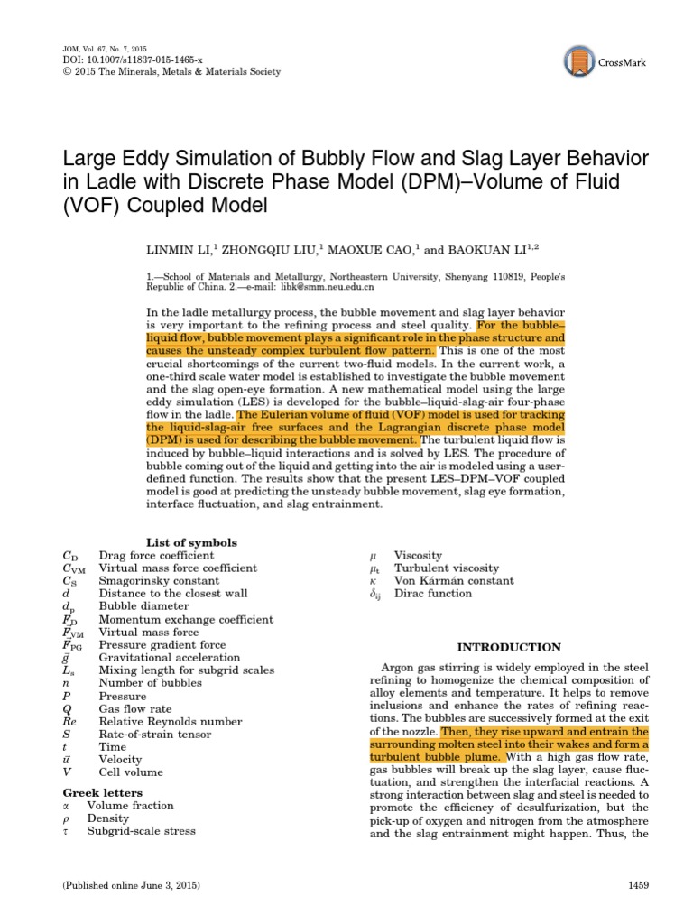 Large Eddy Simulation of Bubbly Flow in Ladle | PDF | Fluid Dynamics ...