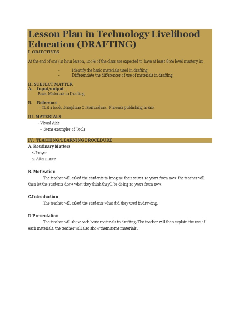 Prepare Drafting Materials and Tools Lesson Plan PDF Drawing