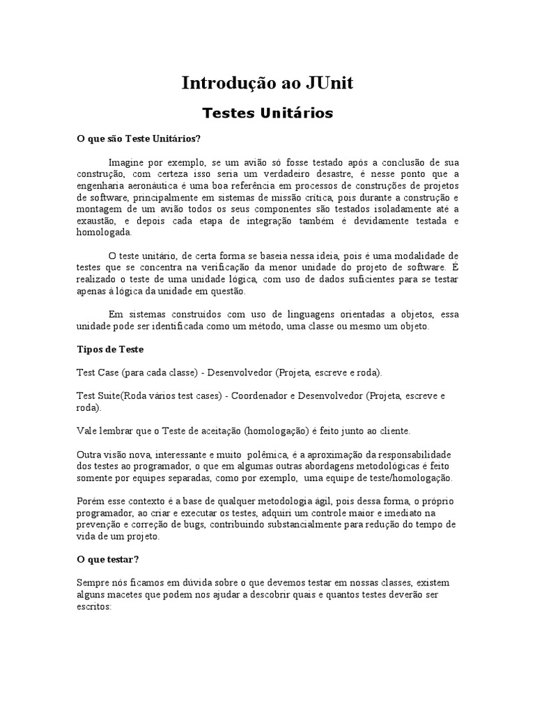 Introdução ao JUnit e Testes Unitários | PDF | Testes de software ...
