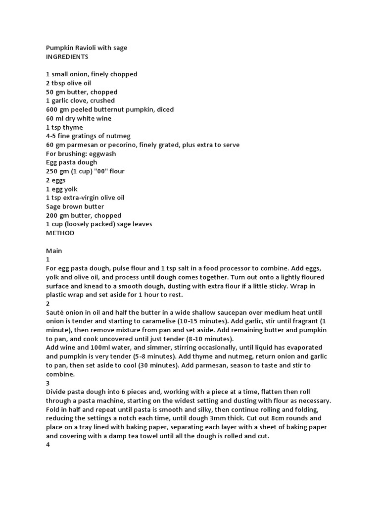 Pumpkin Ravioli With Sage | PDF | Pasta | Dough