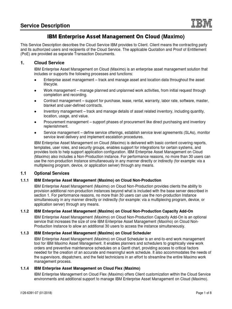 IBM Maximo Cloud Service Overview | PDF | Service Level Agreement ...