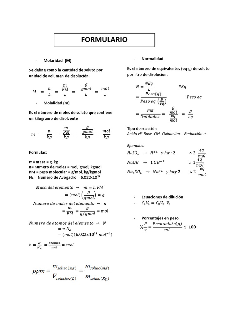 Formulario de quimica analitica pdf concentraci n mole unidad 