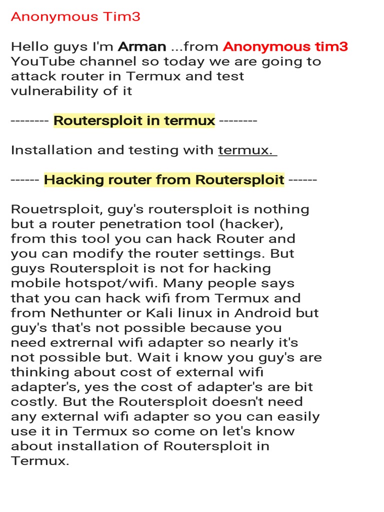 A Guide to Installing and Using Routersploit in Termux to Test Router